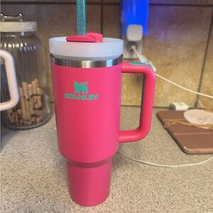 Stanley Vibrant Pink Travel Mug with Teal Logo
